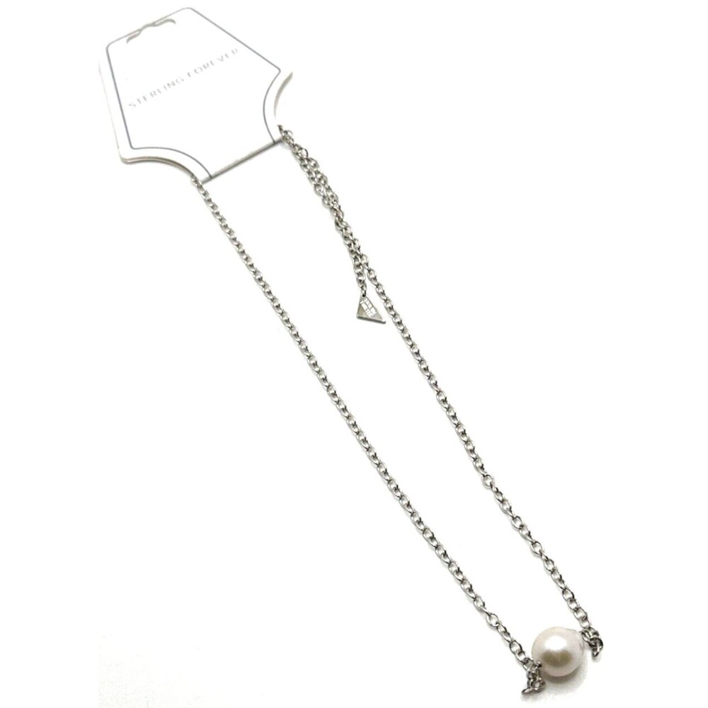 NEW Macy's STERLING FOREVER ELYSE Genuine Pearl Pendant Necklace Silver Tone NWT